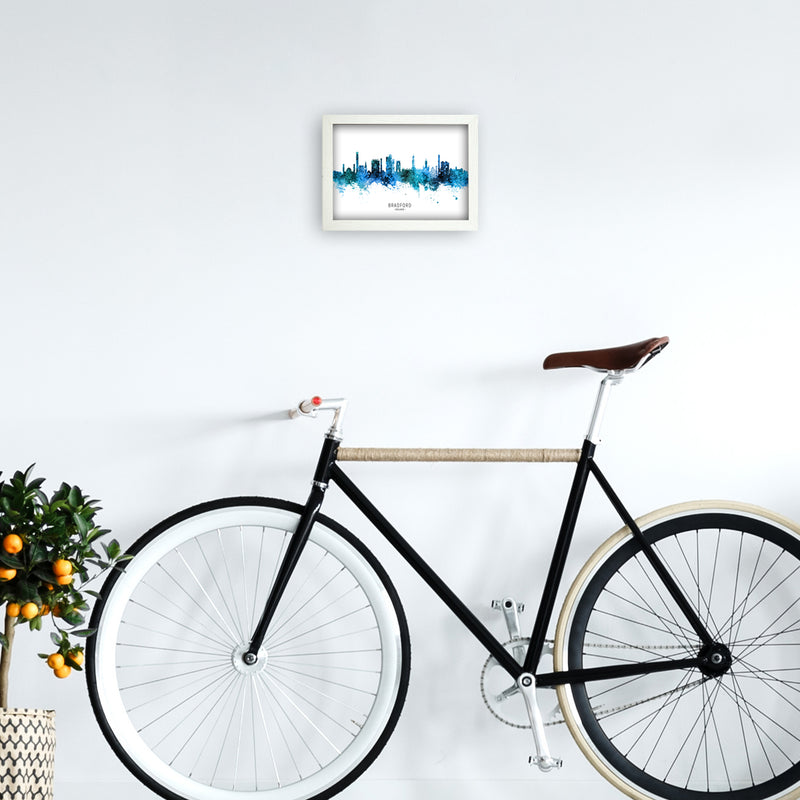Bradford England Skyline Blue City Name  by Michael Tompsett A4 Oak Frame