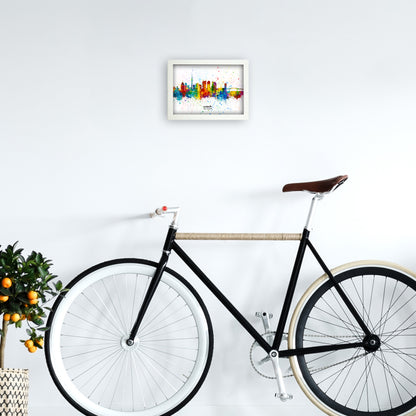 Auckland New Zealand Skyline Splash Art Print by Michael Tompsett A4 Oak Frame