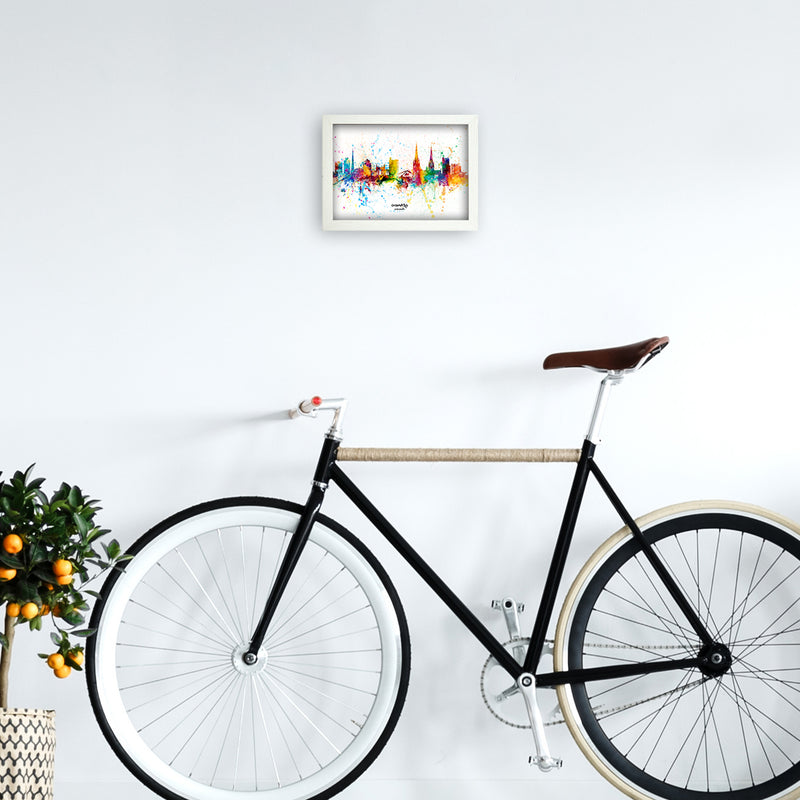 Coventry England Skyline Splash Art Print by Michael Tompsett A4 Oak Frame
