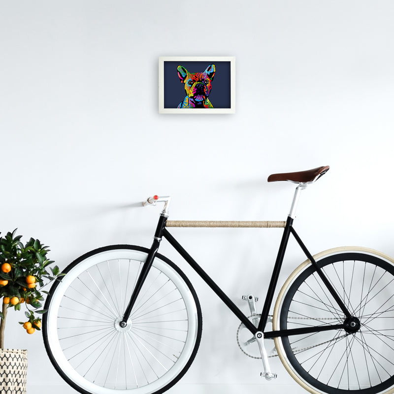 French Bulldog Dog Navy Art Print by Michael Tompsett A4 Oak Frame