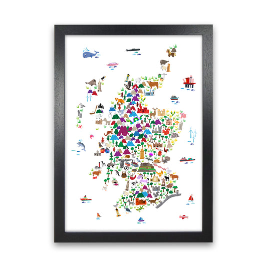 Animal Map of Scotland Nursery Print by Michael Tompsett Black Grain