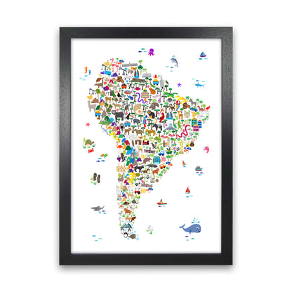 Animal Map of South America Nursery Print by Michael Tompsett Black Grain