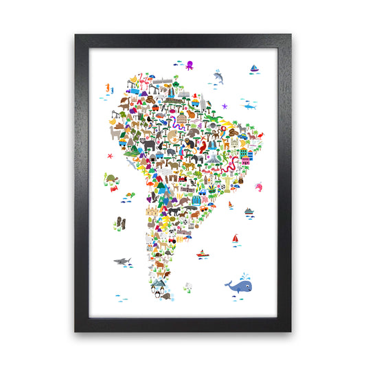 Animal Map of South America Nursery Print by Michael Tompsett Black Grain