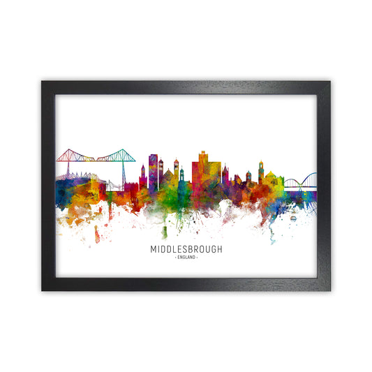 Middlesbrough England Skyline Art Print by Michael Tompsett Black Grain
