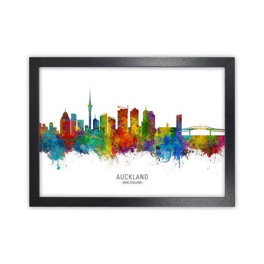 Auckland New Zealand Skyline Art Print by Michael Tompsett Black Grain