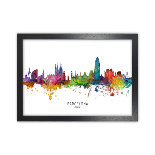Barcelona Spain Skyline Art Print by Michael Tompsett Black Grain