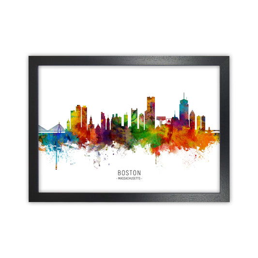 Boston Massachusetts Skyline Art Print by Michael Tompsett Black Grain
