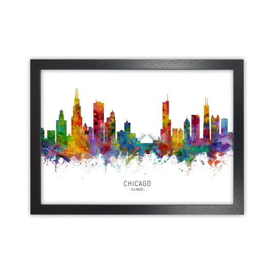 Chicago Illinois Skyline Art Print by Michael Tompsett Black Grain