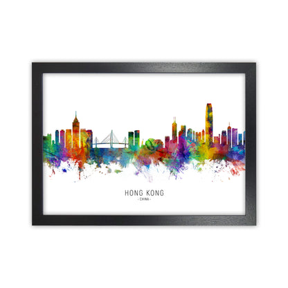 Hong Kong China Skyline Art Print by Michael Tompsett Black Grain