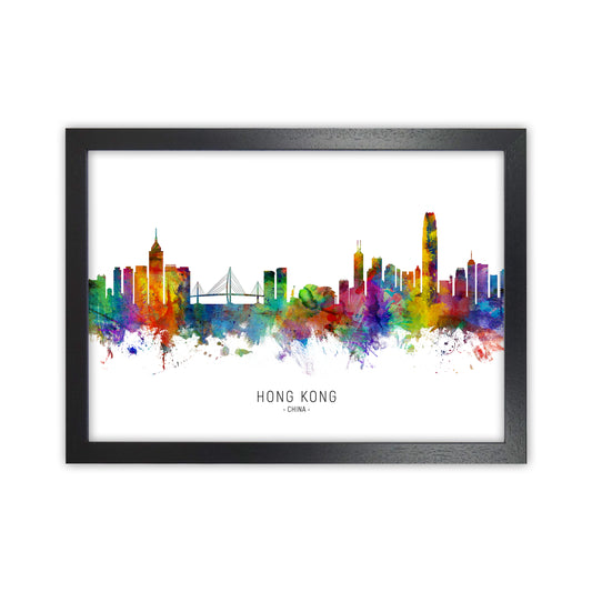 Hong Kong China Skyline Art Print by Michael Tompsett Black Grain
