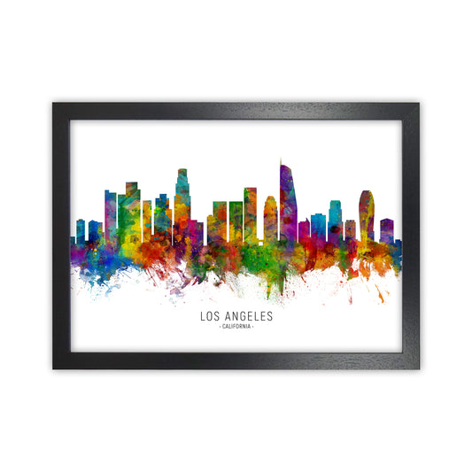 Los Angeles California Skyline Art Print by Michael Tompsett Black Grain