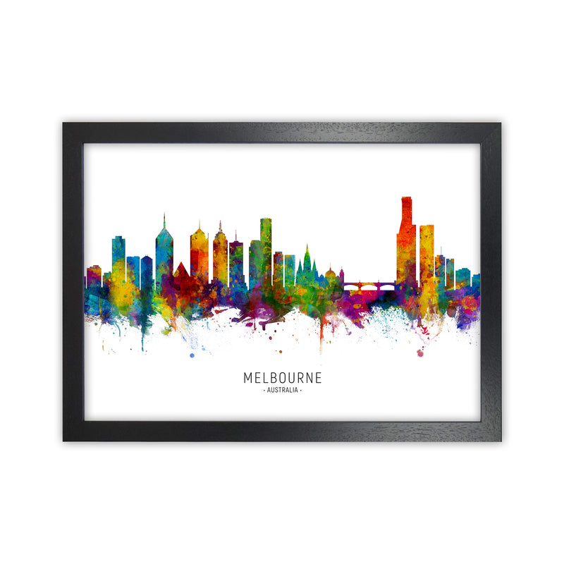 Melbourne Australia Skyline Art Print by Michael Tompsett Black Grain