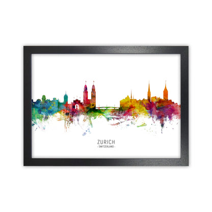 Zurich Switzerland Skyline Art Print by Michael Tompsett Black Grain