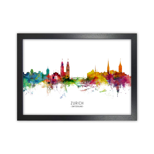 Zurich Switzerland Skyline Art Print by Michael Tompsett Black Grain