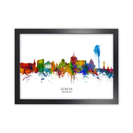 Geneva Switzerland Skyline Art Print by Michael Tompsett Black Grain