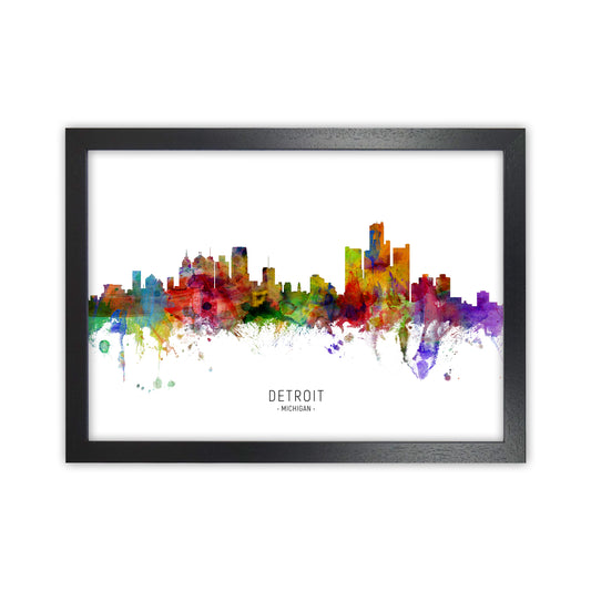 Detroit Michigan Skyline Art Print by Michael Tompsett Black Grain