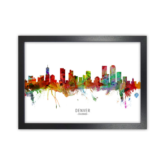 Denver Colorado Skyline Art Print by Michael Tompsett Black Grain