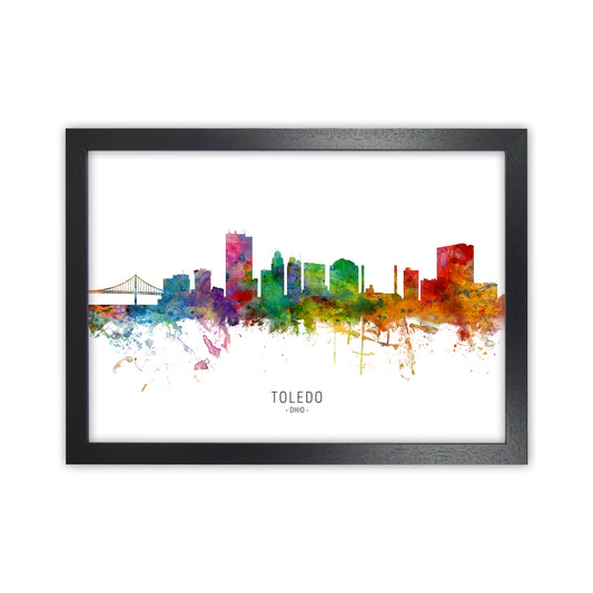 Toledo Ohio Skyline Art Print by Michael Tompsett Black Grain