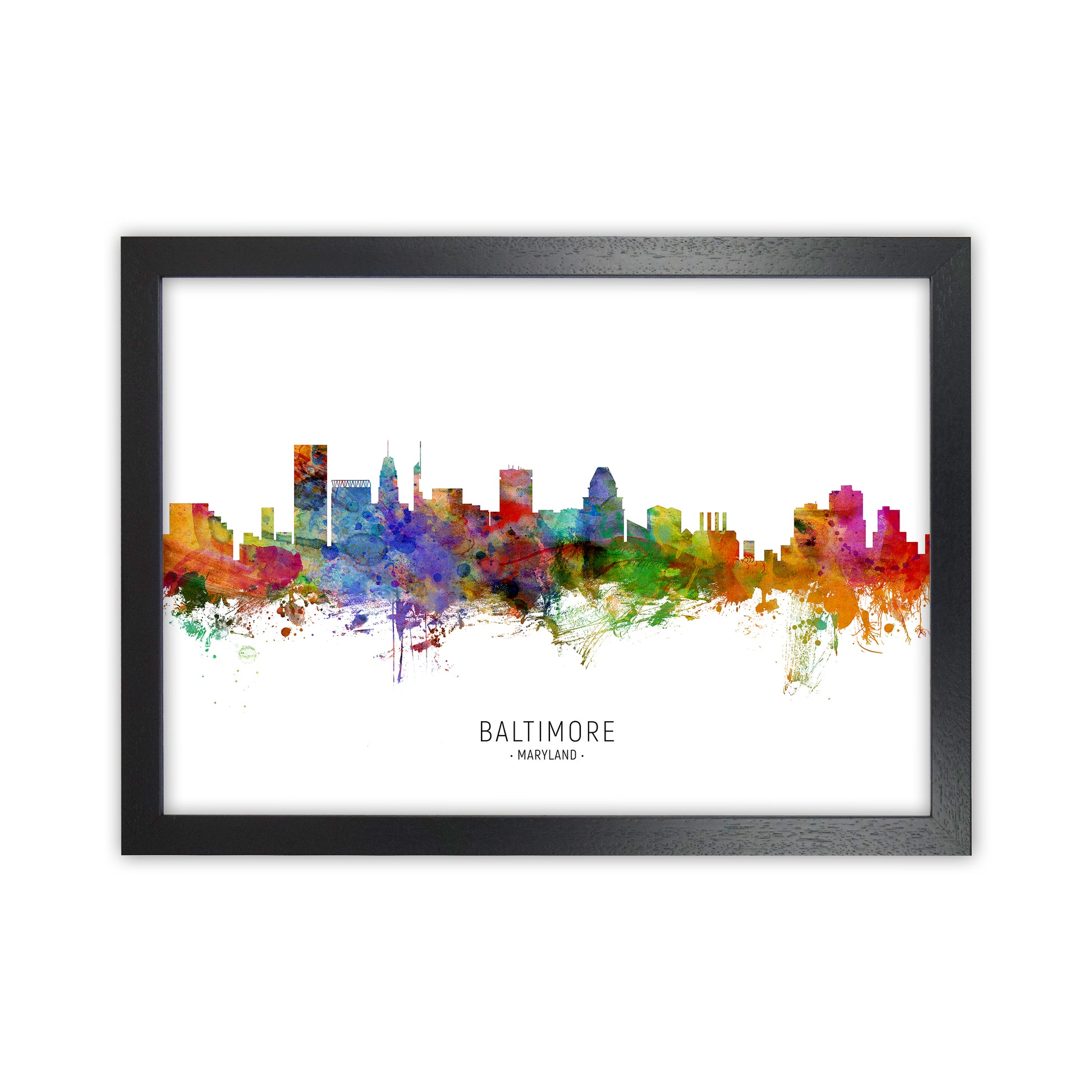 Baltimore Maryland Skyline Art Print by Michael Tompsett Black Grain