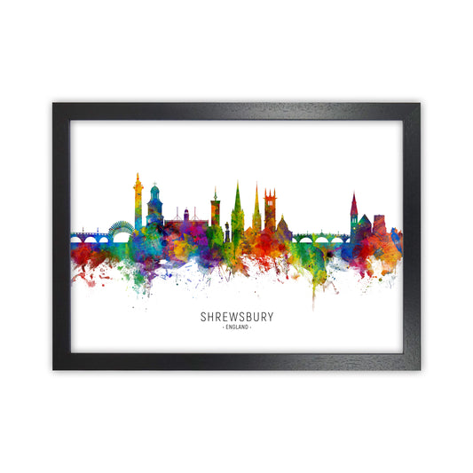 Shrewsbury England Skyline Art Print by Michael Tompsett Black Grain
