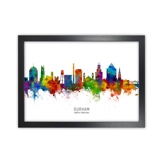 Durham North Carolina Skyline Art Print by Michael Tompsett Black Grain