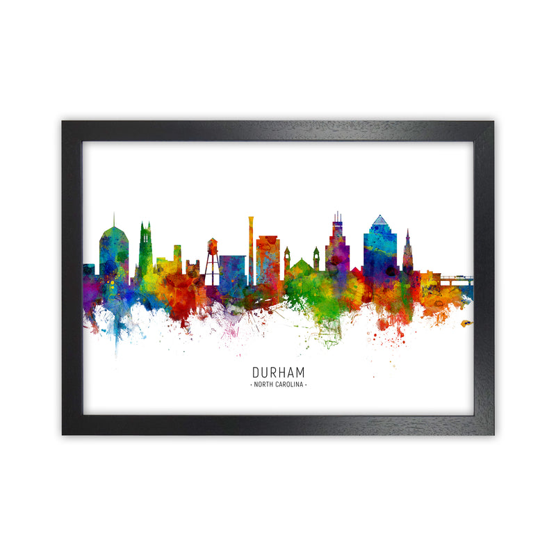 Durham North Carolina Skyline Art Print by Michael Tompsett Black Grain
