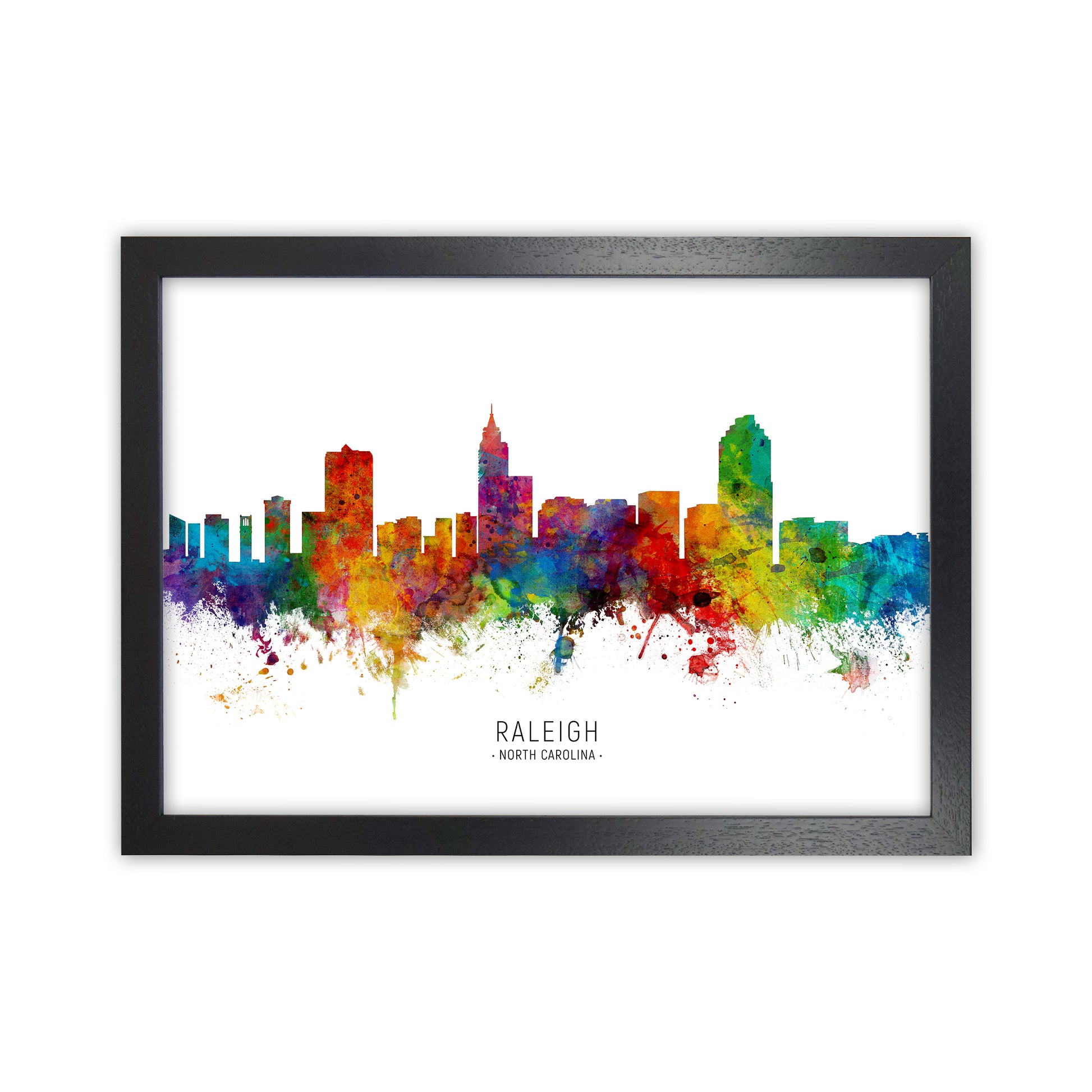 Raleigh North Carolina Skyline Art Print by Michael Tompsett Black Grain