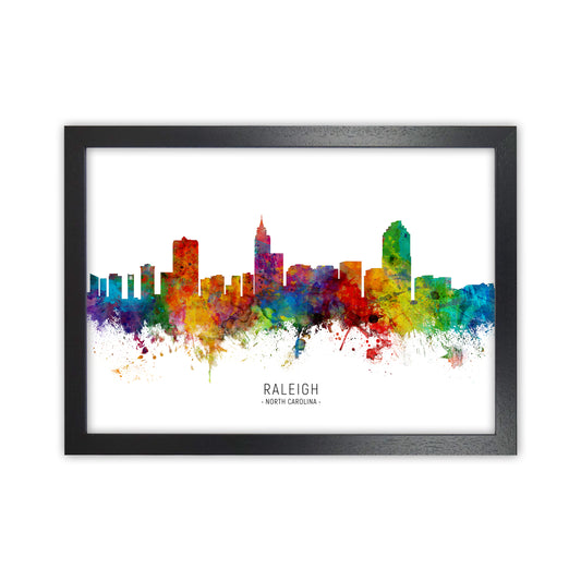 Raleigh North Carolina Skyline Art Print by Michael Tompsett Black Grain