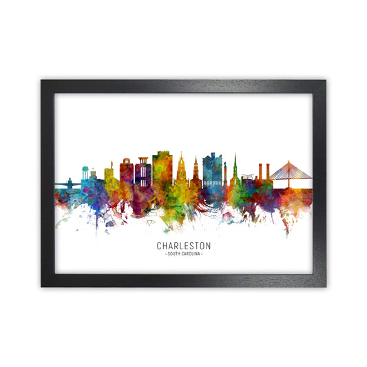 Charleston South Carolina Skyline Print by Michael Tompsett Black Grain