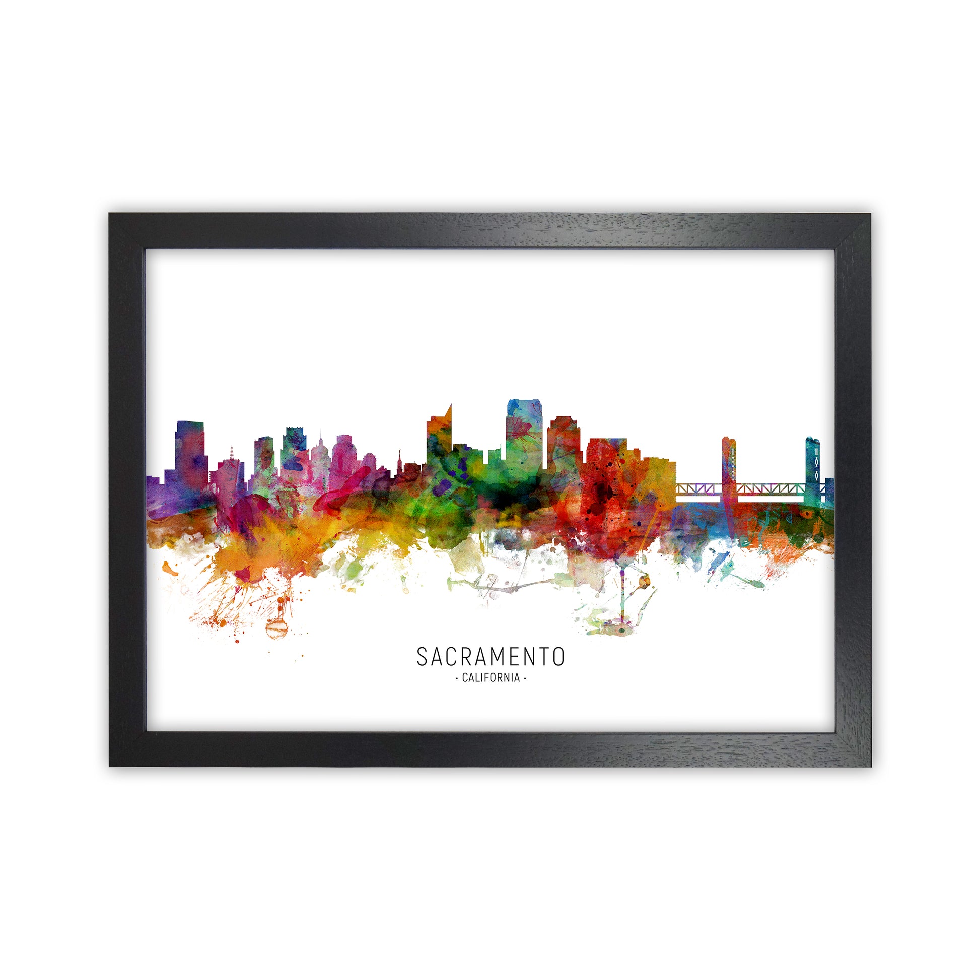 Sacramento California Skyline Art Print by Michael Tompsett Black Grain