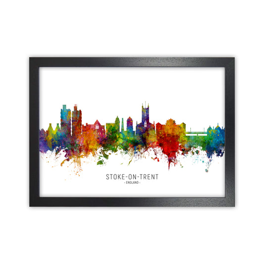 Stoke-On-Trent England Skyline Art Print by Michael Tompsett Black Grain