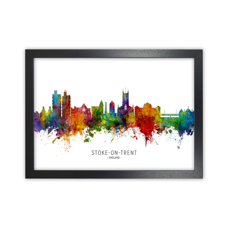 Stoke-On-Trent England Skyline Art Print by Michael Tompsett Black Grain