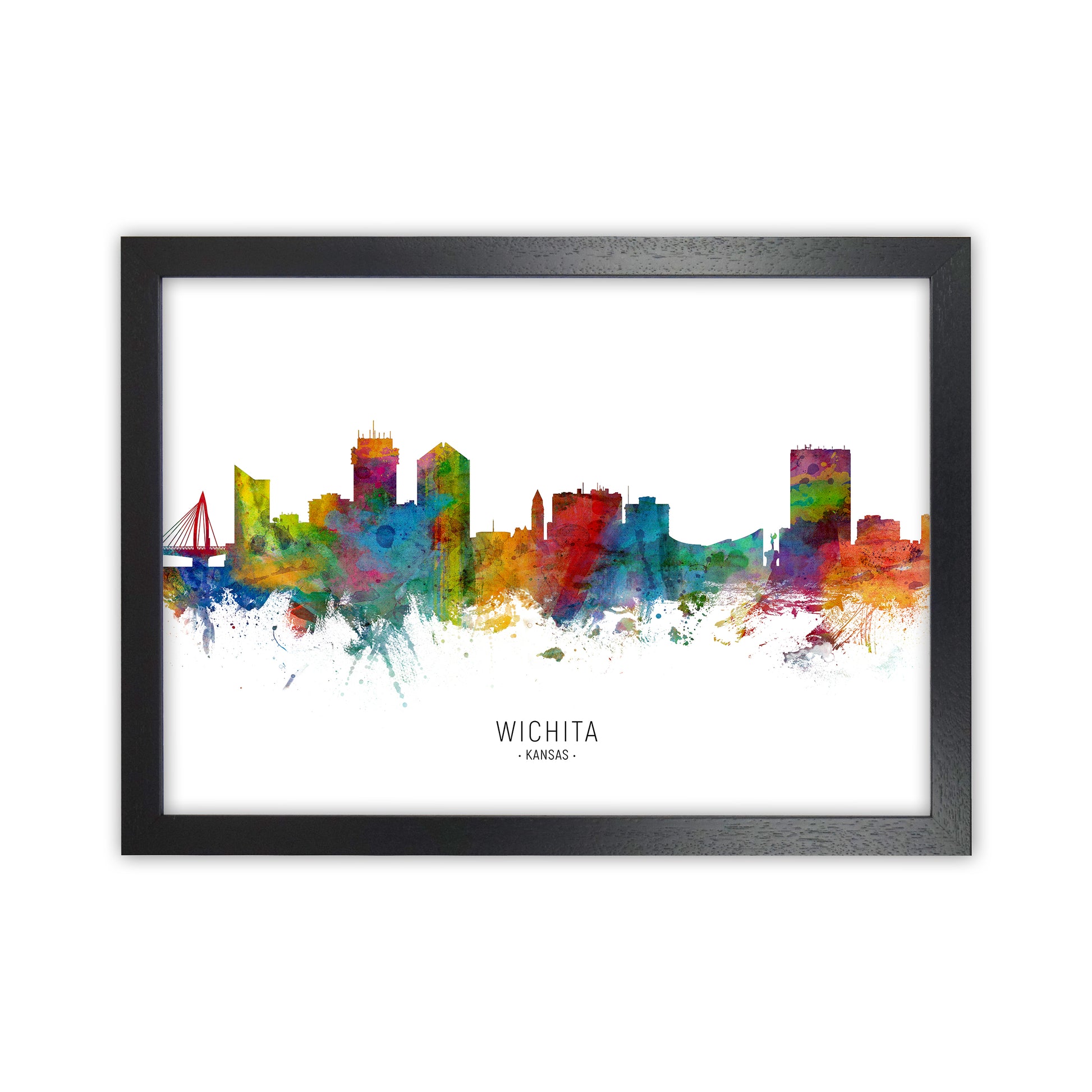 Wichita Kansas Skyline Art Print by Michael Tompsett Black Grain