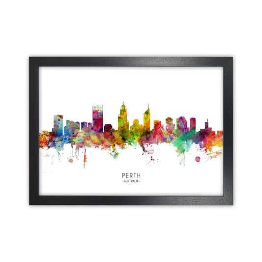 Perth Australia Skyline Art Print by Michael Tompsett Black Grain