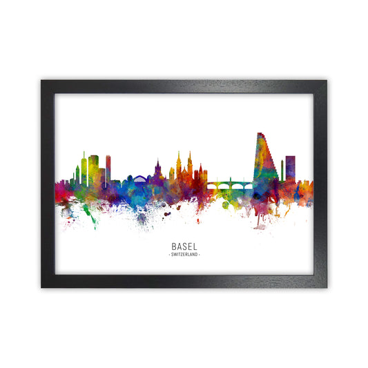 Basel Switzerland Skyline Art Print by Michael Tompsett Black Grain