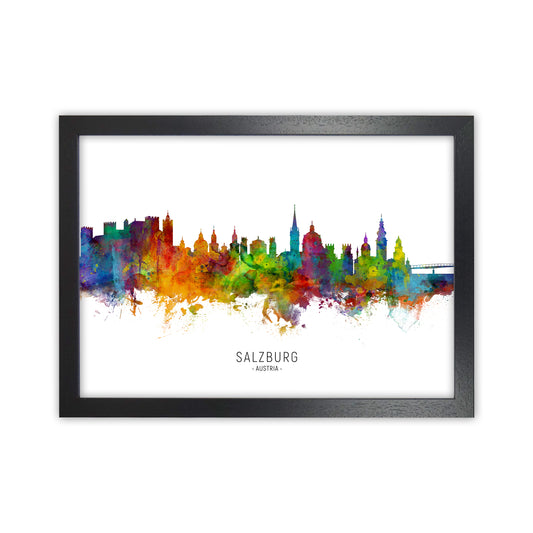 Salzburg Austria Skyline Art Print by Michael Tompsett Black Grain
