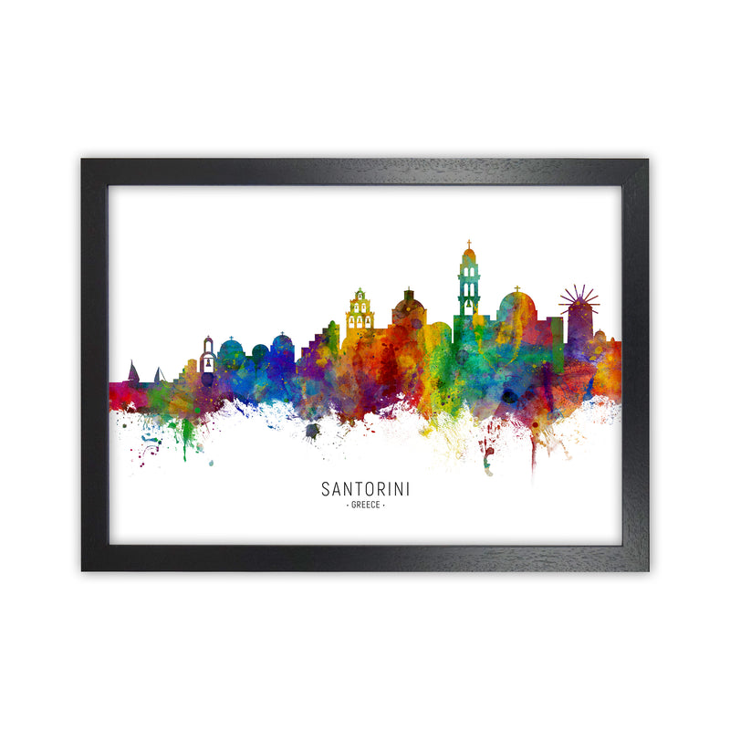 Santorini Greece Skyline Art Print by Michael Tompsett Black Grain