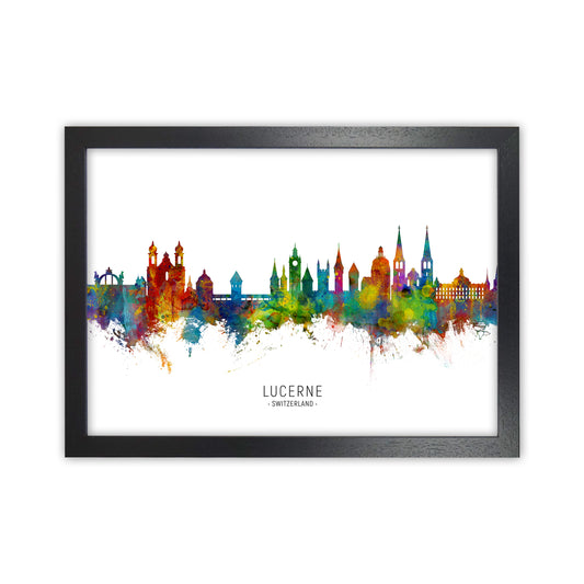 Lucerne Switzerland Skyline Art Print by Michael Tompsett Black Grain