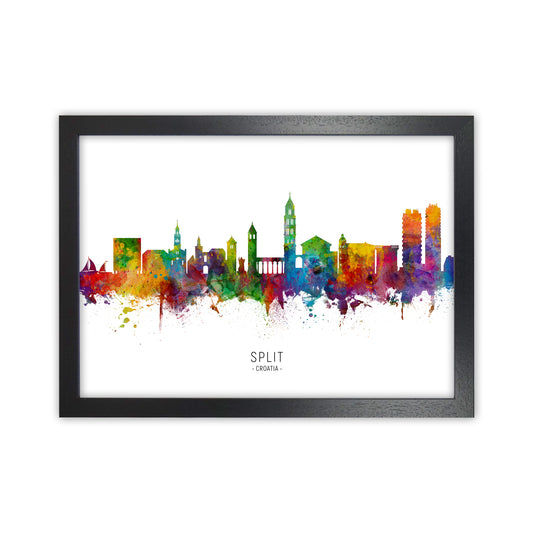 Split Croatia Skyline Art Print by Michael Tompsett Black Grain