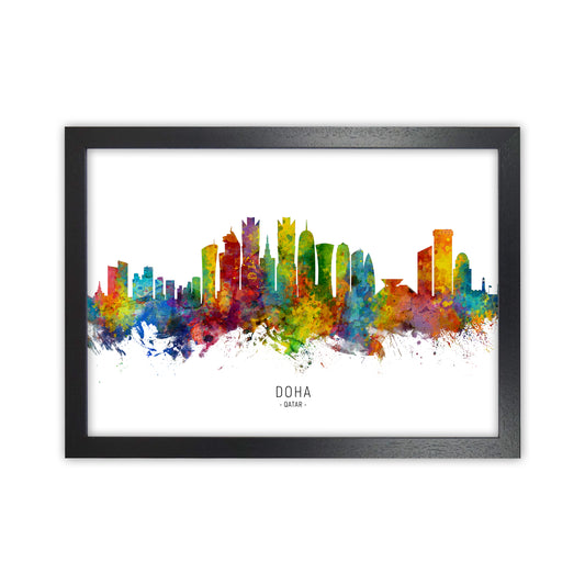 Doha Qatar Skyline Art Print by Michael Tompsett Black Grain