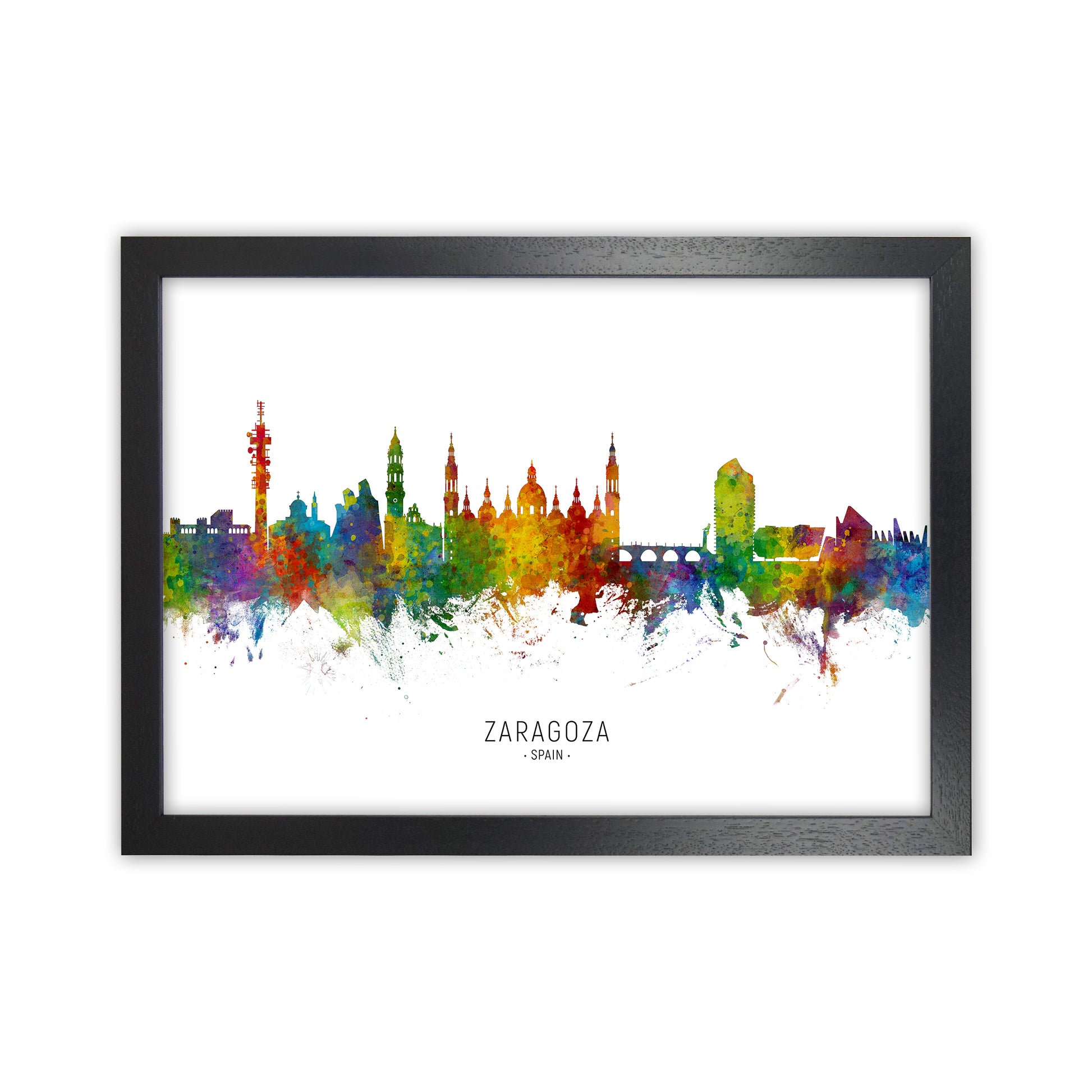 Zaragoza Spain Skyline Art Print by Michael Tompsett Black Grain
