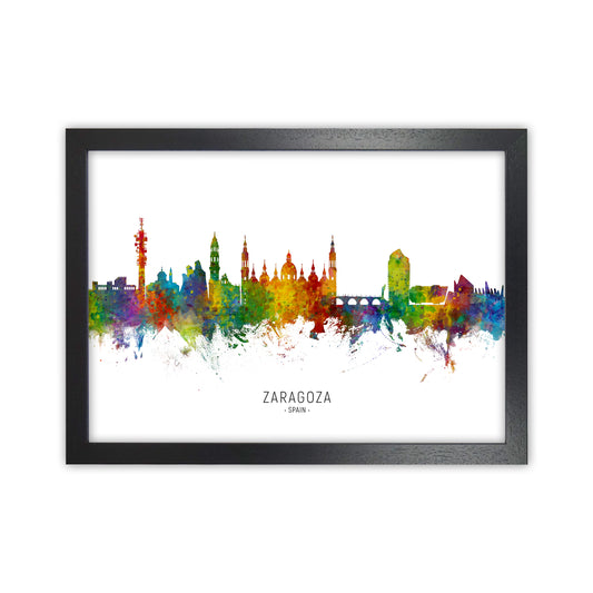 Zaragoza Spain Skyline Art Print by Michael Tompsett Black Grain