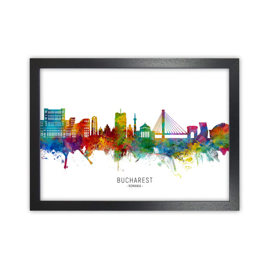 Bucharest Romania Skyline Art Print by Michael Tompsett Black Grain