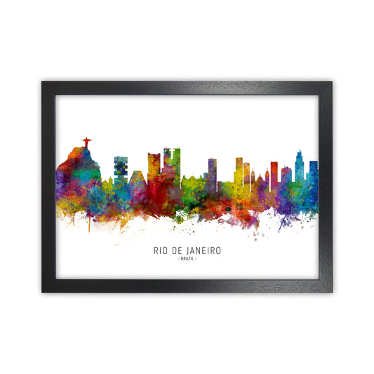 Rio De Janeiro Brazil Skyline Art Print by Michael Tompsett Black Grain