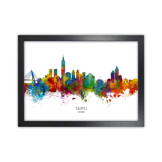Taipei Taiwan Skyline Art Print by Michael Tompsett Black Grain