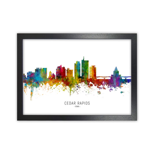Cedar Rapids Iowa Skyline Art Print by Michael Tompsett Black Grain