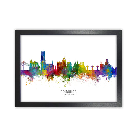 Fribourg Switzerland Skyline Art Print by Michael Tompsett Black Grain
