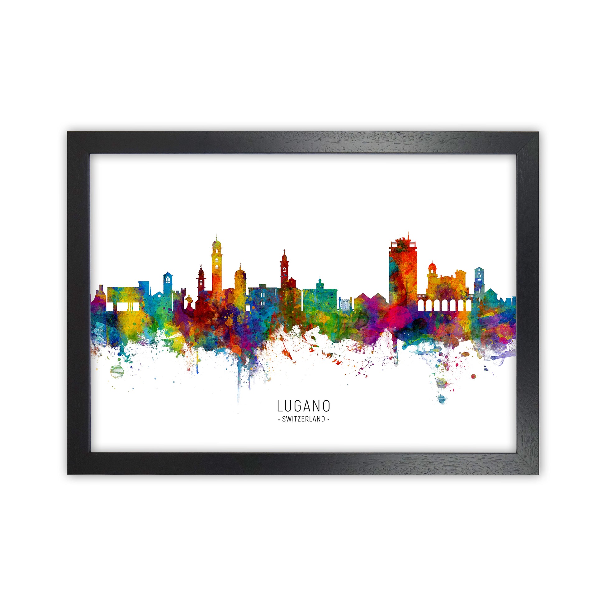 Lugano Switzerland Skyline Art Print by Michael Tompsett Black Grain