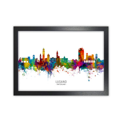 Lugano Switzerland Skyline Art Print by Michael Tompsett Black Grain