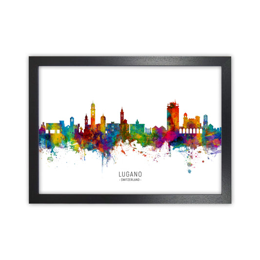 Lugano Switzerland Skyline Art Print by Michael Tompsett Black Grain